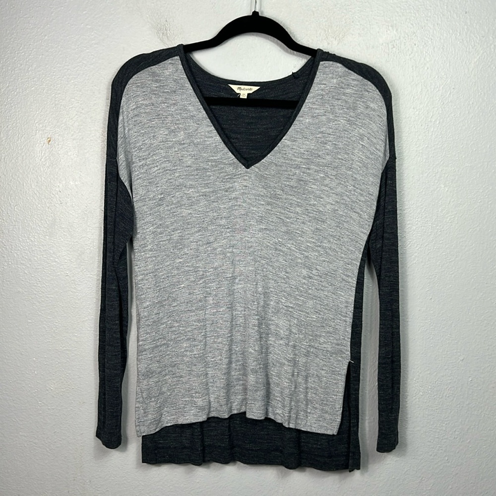 Madewell Long Sleeve V-Neck Heather Blue Top XS
